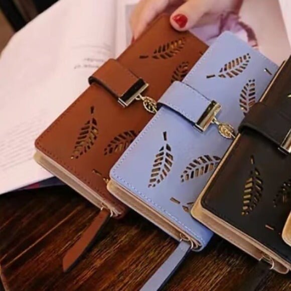 Women’s Brown Faux Leather Gold Leaf Clutch Wallet - Picture 3 of 4